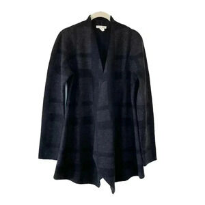 Eileen Fisher Dark Gray Knit Cardigan Sweater Size Small Open Front Windowpane